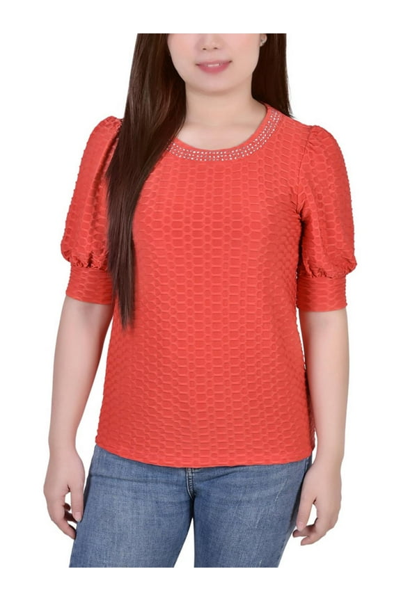 Womens Petites Embellished Polyester Pullover Top