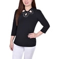 thumbnail image 1 of NY Collection Womens Petites Embellished Twist-Neck Blouse, 1 of 1