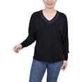 thumbnail image 1 of NY Collection Womens Petites Embellished V-Neck Pullover Top, 1 of 1