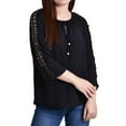 thumbnail image 1 of NY Collection Womens Crochet Detail Peplum Blouse, Black, Petite, P/PS, 1 of 1