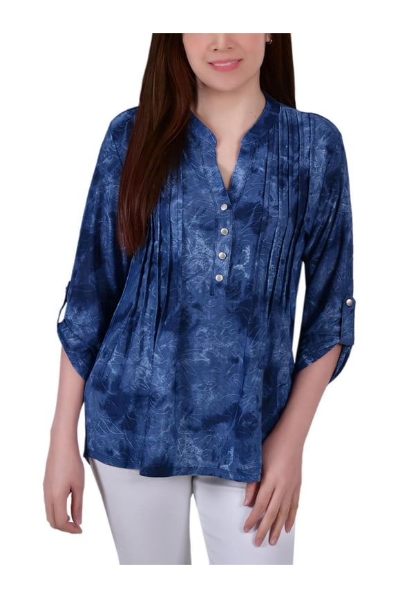 Womens Petites Floral Pintuck Blouse