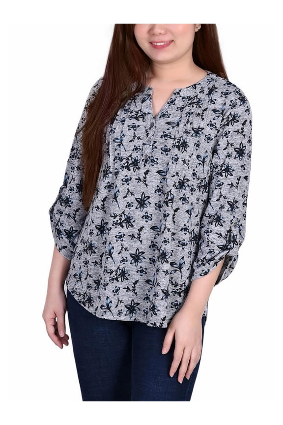 Womens Petites Floral Prnt Ruched Pullover Top