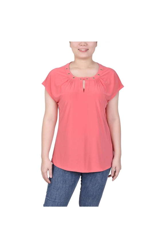 Womens Circle Chain Peasant Blouse, Pink, Petite, PL