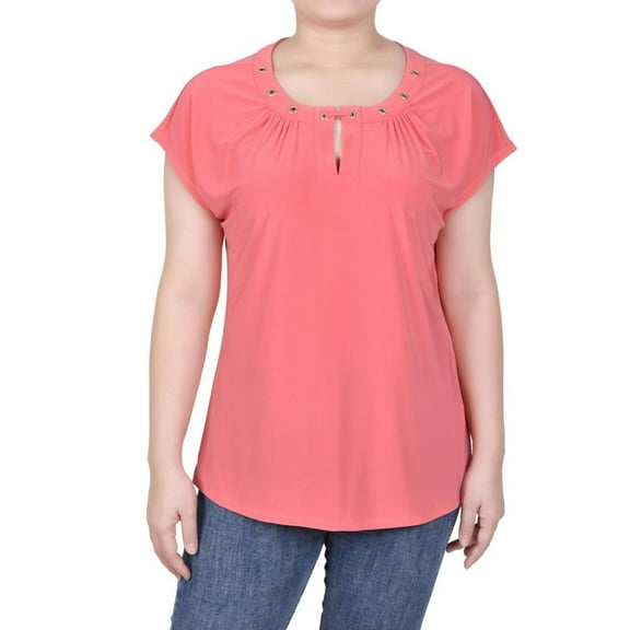 NY Collection Womens Circle Chain Peasant Blouse, Pink, Petite, PL