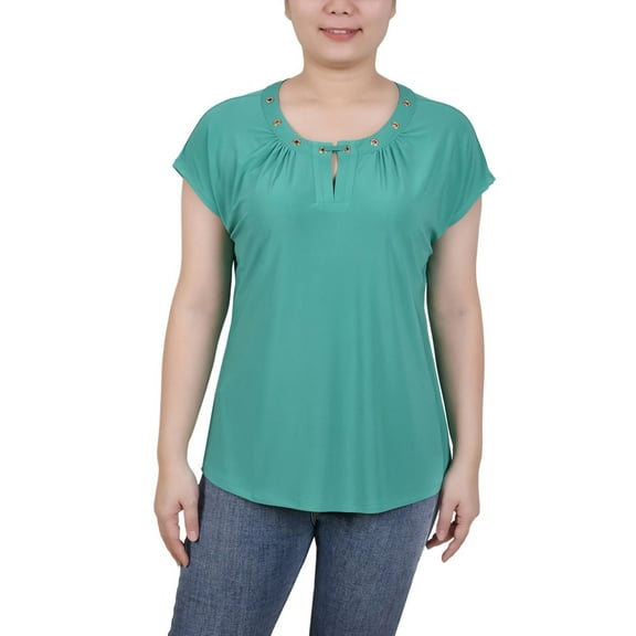 NY Collection Womens Petites Grommet Key Hole Blouse