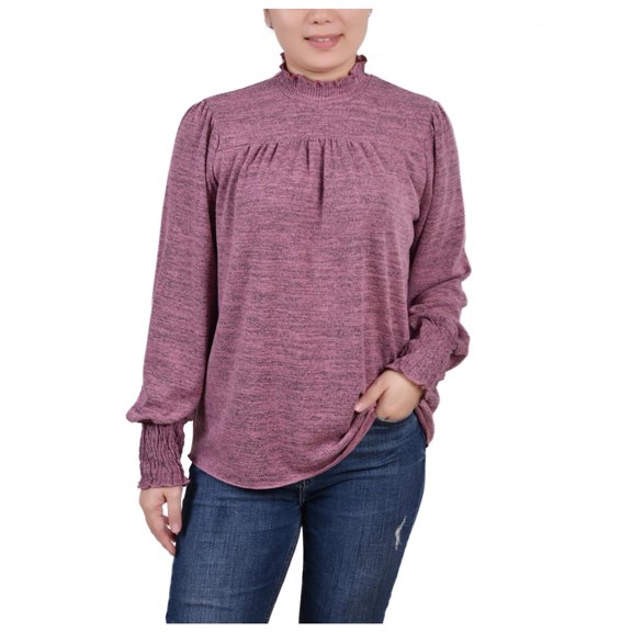 NY Collection Womens Petites Heathered Knit Blouse
