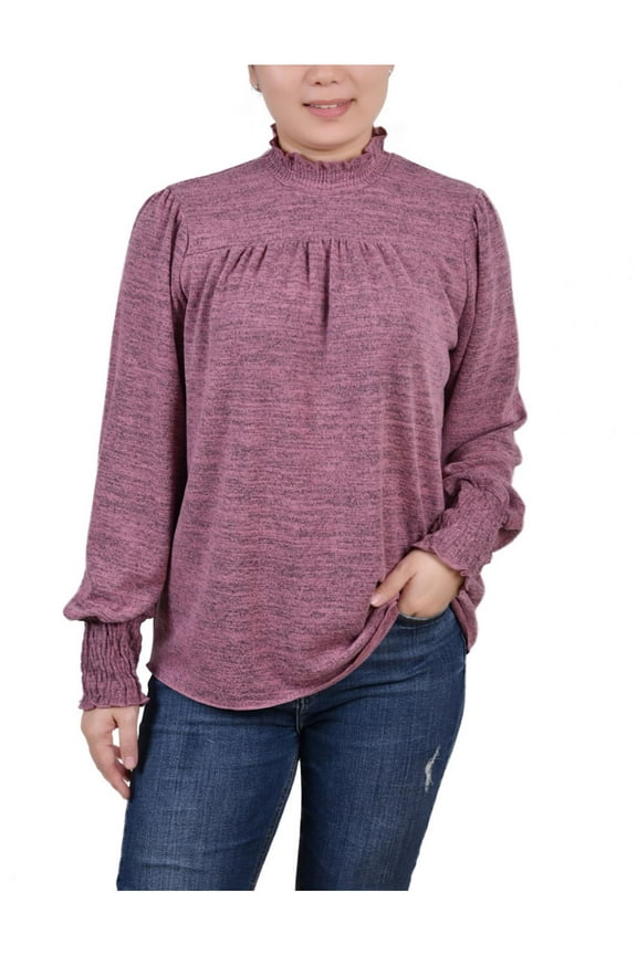 Womens Petites Heathered Knit Blouse