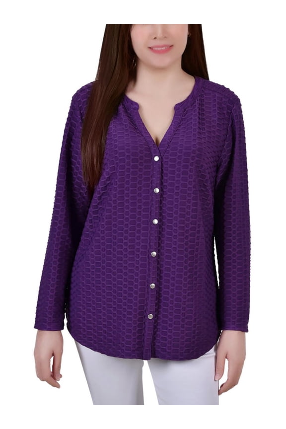 Womens Petite Long Sleeve Honeycomb Tunic Top Purple Size PL NWT
