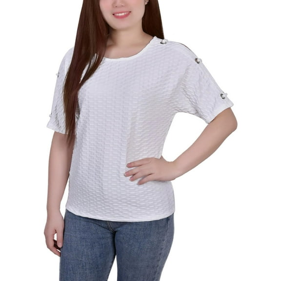 NY Collection Womens Petites Honeycomb Embellished Blouse