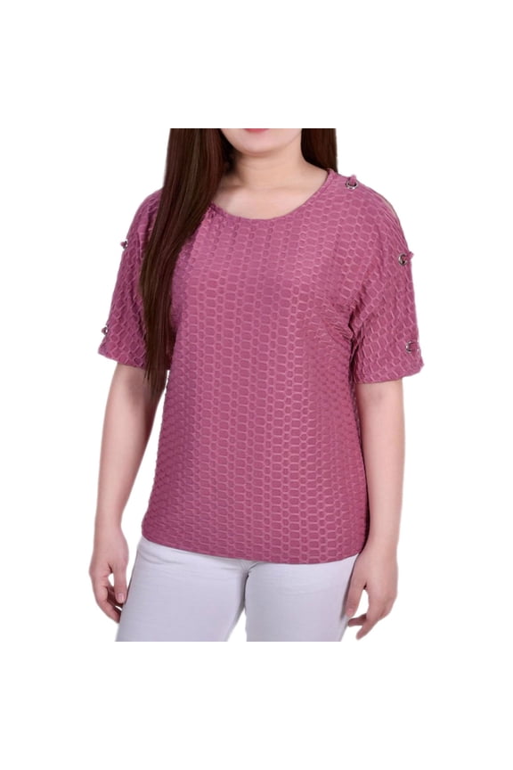 Womens Embellished Basic T-Shirt, Pink, Petite, PXL