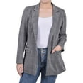 thumbnail image 1 of NY Collection Womens Long Sleeve Ponte Glen Check One Button Blazer Jacket, Grey, Petite, PXL, 1 of 1
