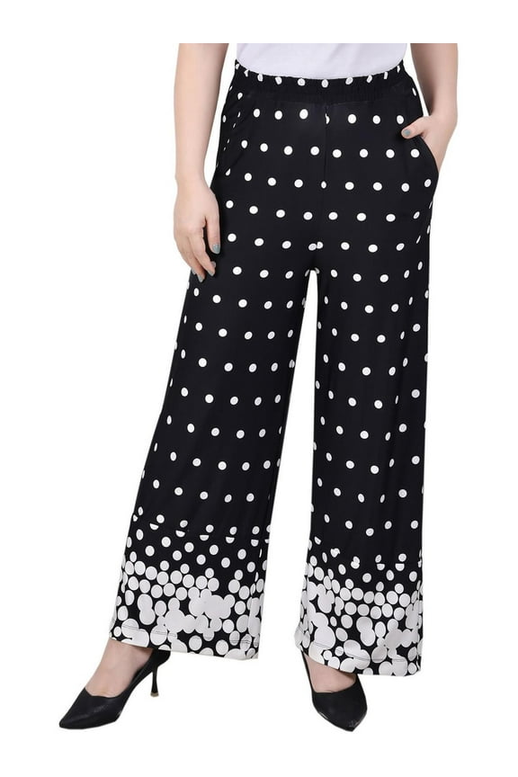 Womens Petites Jersey Polka Dot Wide Leg Pants