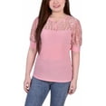 thumbnail image 1 of NY Collection Womens Petites Keyhole Lace Trim Blouse, 1 of 2