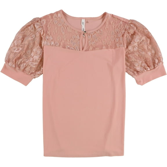 NY Collection Womens Puff Lace Sleeve Knit Blouse, Orange, Petite, PXL