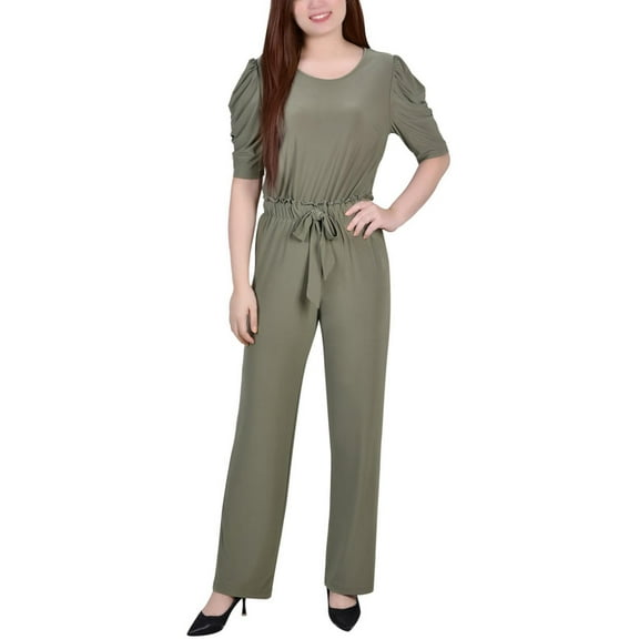 NY Collection Womens Petites Knit Elbow Sleeves Jumpsuit