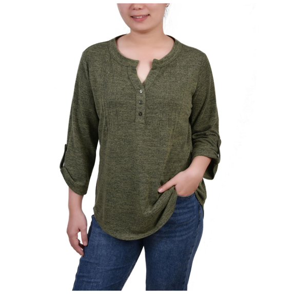 NY Collection Womens Petites Knit Space Dyed Pullover Sweater