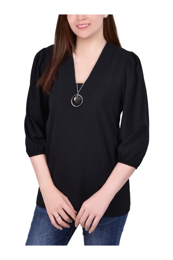 Womens Petites Knit V-Neck Blouse