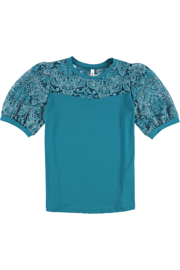 Womens Crepe Knit Blouse, Blue, Petite, PM