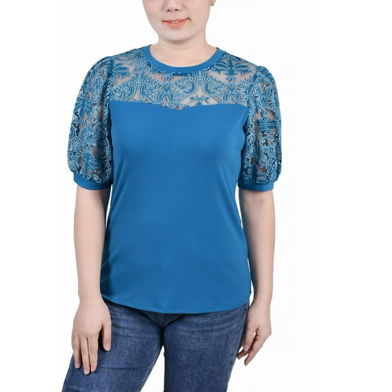 NY Collection Womens Petites Lace Burnout Blouse