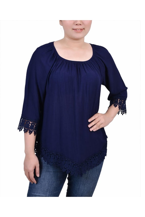 Womens Petites Lace Peasant Blouse