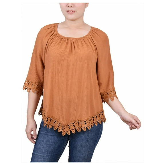 NY Collection Womens Petites Lace Peasant Blouse