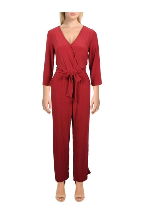 Womens Petites Matte Jersey Belted Jumpsuit