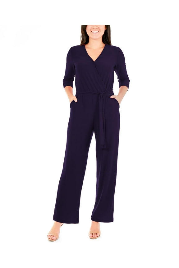 Womens Petites Matte Jersey Belted Jumpsuit