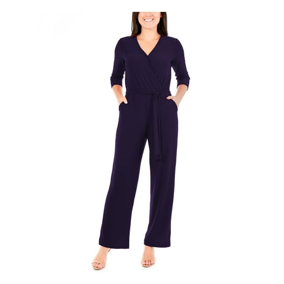 NY Collection Womens Petites Matte Jersey Belted Jumpsuit