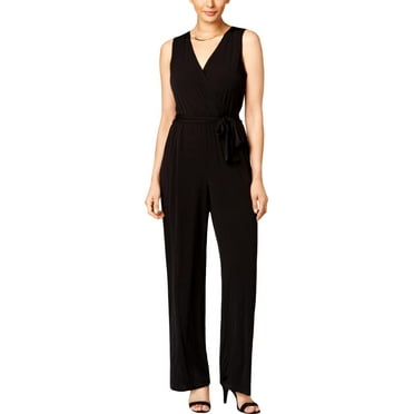 NY Collection Womens Petites Matte Jersey V-Neck Jumpsuit