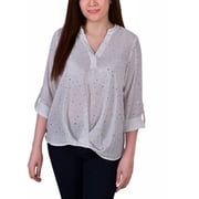 NY Collection Womens Petites Metallic Blouse