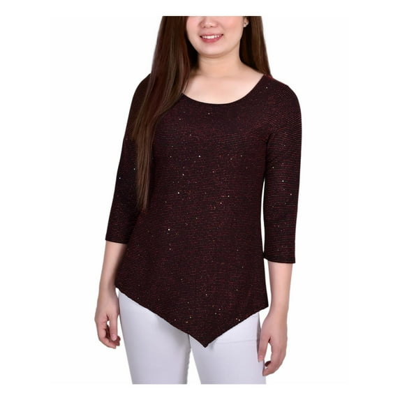 NY Collection Womens Petites Metallic Shadowstripe Blouse