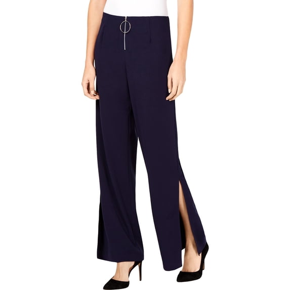 NY Collection Womens Petites O-Ring High-Rise Slit Wide Leg Pants