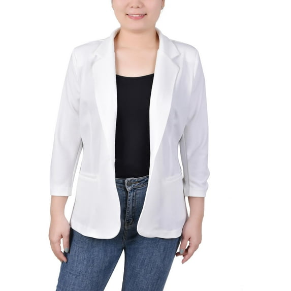 NY Collection Womens Petites Office Business One-Button Blazer
