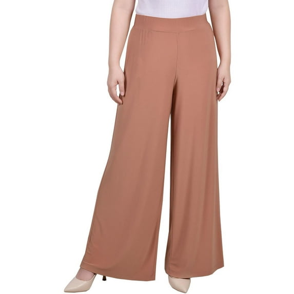 NY Collection Womens Petites Office Mid-Rise Palazzo Pants