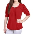 thumbnail image 1 of NY Collection Womens Balloon Sleeve Knit Blouse, Red, Petite, PL, 1 of 4