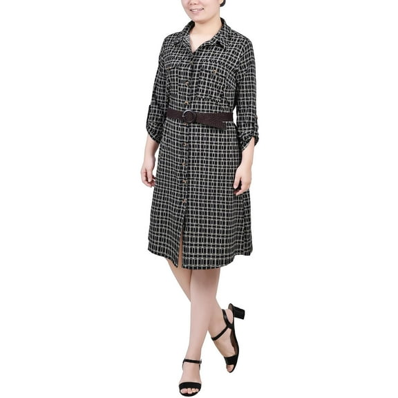NY Collection Womens Petites Paisley Pocket Shirtdress