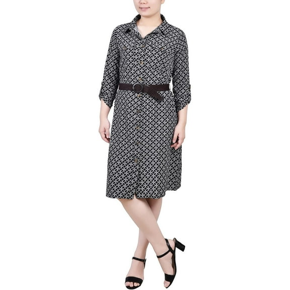 NY Collection Womens Petites Paisley Pocket Shirtdress