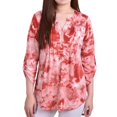 thumbnail image 1 of NY Collection Womens Printed Pintuck Henley Shirt, Red, Petite, PXL, 1 of 2