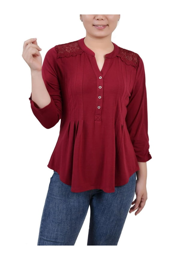 Womens Petites Pintuck Pullover Top