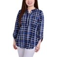 thumbnail image 1 of NY Collection Womens Petites Plaid Snap Placket Blouse, 1 of 2