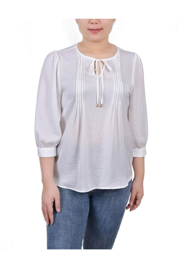 Womens Petites Pleated Front V-Neck Blouse