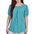 thumbnail image 1 of NY Collection Womens Mesh Insert Pullover Blouse, Green, Petite, P/PS, 1 of 1