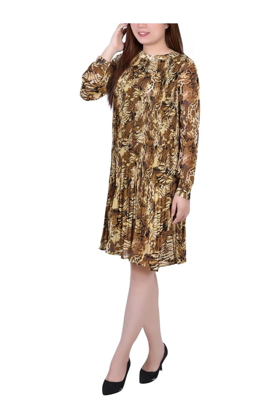 Womens Petites Pleated  Shift Dress