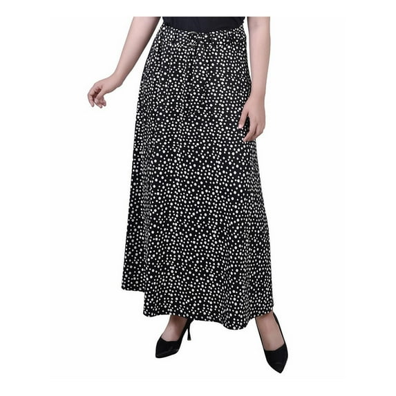 NY Collection Womens Petites Polka Dot Belted Maxi Skirt