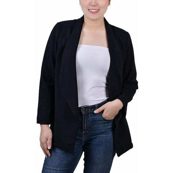 NY Collection Petite 3/4 Sleeve Ponte Jacket Black PM