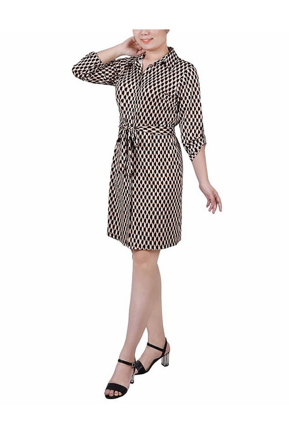 Womens Petites Printed Above Knee Shirtdress