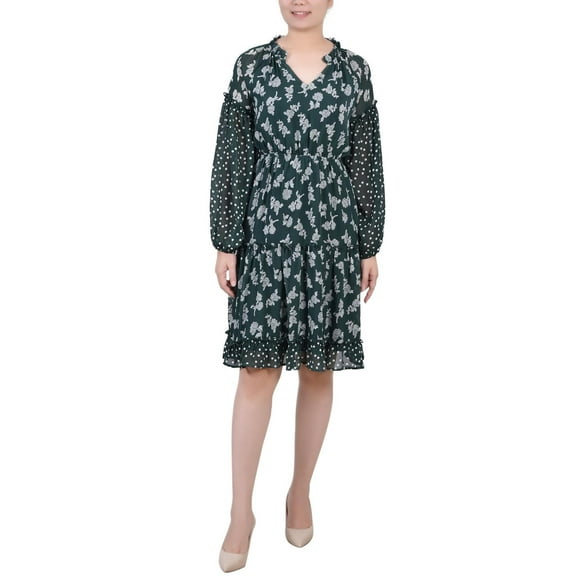 NY Collection Womens Petites Printed Above Knee Wear To Work Dress