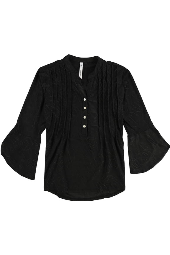 Womens Ribbed Collar Knit Blouse, Black, Petite, PL