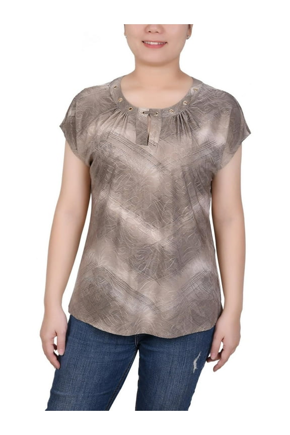 Womens Petites Printed Crewneck Blouse