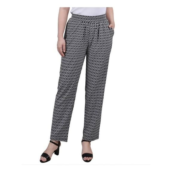 NY Collection Womens Petites Printed Mid Rise Straight Leg Pants